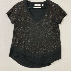 CHRLDR Cheerleader Black Gold Polka Dot V Neck Stretch Casual Top Small